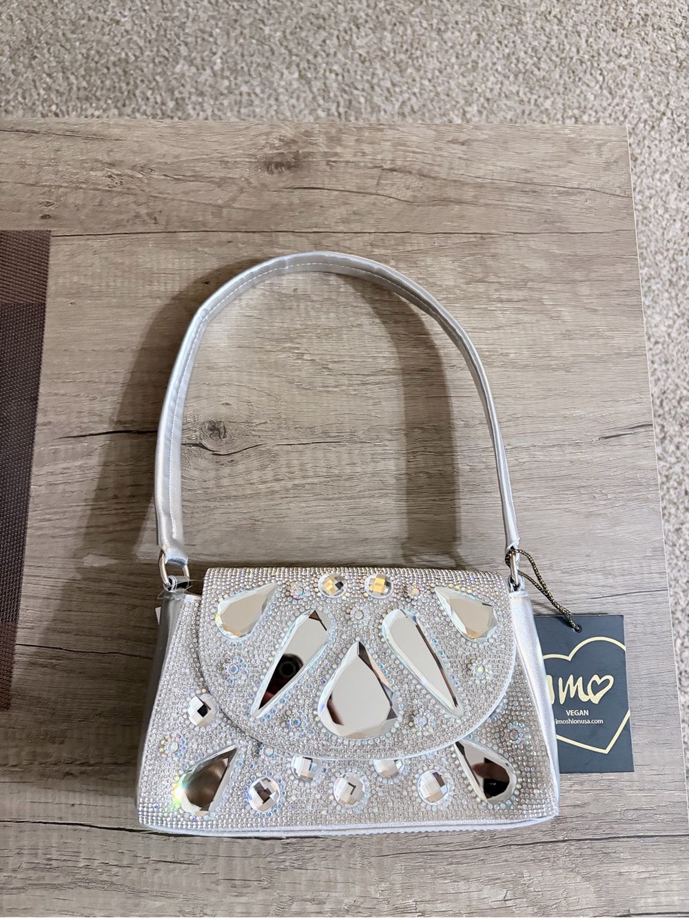 Silver Crystal-Embellished Women's Shoulder Bag